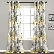 Lush Decor Leah Room Darkening Window Curtain Panel Pair Floral Insulated Grommet, 52" W x 84" L, Yellow & Gray