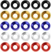 SG Store 25pcs M8x18x5mm Countersunk Washers Alloy Aluminum Colourful Gaskets Contains 5pcs Each of Black/Red/Blue/Silver/Gold for Car Furniture Screw Accessories
