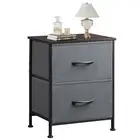2 Drawer Nightstand Dresser Small Bedside Furniture End Table Fabric Bins Dark