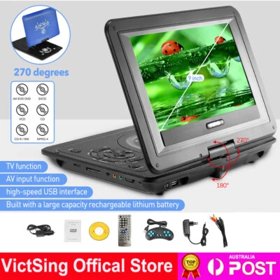 9.8" Portable DVD Player Swivel Screen CD/DVD/SD Card/USB/TV FM & Remote Control