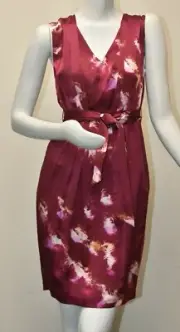 $705 NEW Max Mara Belted Dress Burgundy SOFTEST SILK Sleeveless V Neck Pink 4
