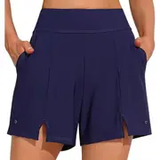 Charmleaks Women Swim Shorts with Pockets High Waisted Bathing Suit Bottoms Tummy Control Swimsuit navy blue Medium