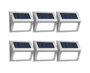 6 Pack Outdoor Stainless Steel LED Solar Step Lights Modern for Decks, Stairs, Yards, Gardens