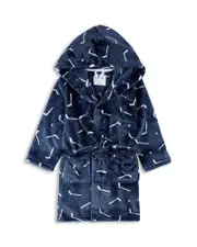 petit lem Boys' Hockey Sticks Print Plush Hooded Robe - Big Kid