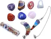 10Pcs Healing Crystals Set, Beginner Gemstone Kit, 7 Colorful Gems, Gemstone Bottles Chip, Pendant Necklace, Moon Chakra Gemstone Chips Pendant for Decoration, Reiki, Yoga, Meditation