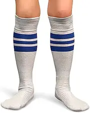 (Blue) - Couver Strip on White Knee High Sports/Softball Socks