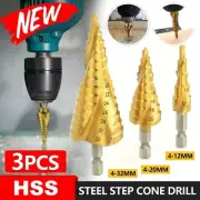 3pcs NEW HSS Steel Step Cone Drill Titanium Bit Set Hole Cutter 4/12mm 4-12/20mm