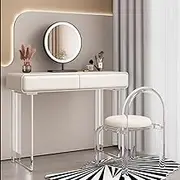 LTINGNG Acrylic Legs Makeup Table, New Solid Wood Lacquered Dressing Table, Modern Simple Makeup Table，with Acrylic Chair and tri-Colour Mirror，Suitable for Bedroom(70cm/27.6in)
