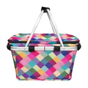 Sachi Insulated Foldable Picnic Carry Basket Bag with Lid Harlequin