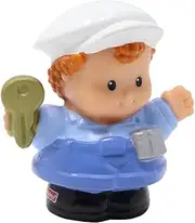 Fisher-Price Replacement Part for Collectible Little People Airport Parking Garage Mall Playset G8129 - Replacement Valet Parking Attendant Red Curly Hair Figure - Key and Coin Belt