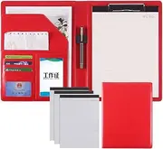 A4 Leather Portfolio Business Padfolio Folder Conference Organizer Presentation Business Folder Storage Writing Pad Binders for Women Men with Notebooks(Red,3)
