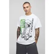 Mens White Regular Fit Minecraft License Printed T-Shirt