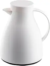 TableCraft 12663, 34 oz (1 L) Plastic Coffee Carafe with Glass Liner, White Frosted Vacuum Insulated Coffee Dispenser with Push Press Lid, Lightweight, Ideal for Diners, Cafes & Restaurants