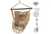 Costway Hammock Macrame Chair Hanging Swing Chair w/2 Cushions Pillow & Installation Kit Home Garden Brown