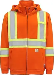 [BOCOMAL] FR Hoodies High Visibility 14oz Fleece Heavyweight Hi-vis Jackets Flame Resistant Reflective Hooded Sweatshirts