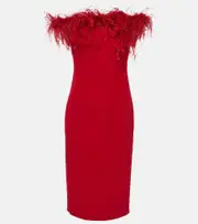 [Safiyaa] Safiyaa Starling feather-trimmed midi dress AU 14 red