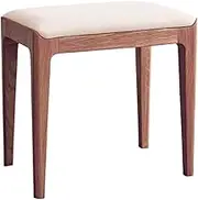 Fabric dressing table stool, beige upholstered make-up stool, solid wood make-up stool, modern square stool, high resilience sponge, comfortable seat, suitable for living room, bedroom(Walnut+beige)