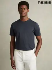 Reiss Airforce Blue Bless Cotton Crew Neck T-Shirt (D97820) | $55