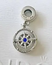 PANDORA Compass Blue Crystal Always Follow Your Heart Charm