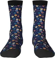 [JBYJBX] Cute Dog Paw Print Crew Socks Unisex Socks Tall,Thick Long Socks Everyday Contrasting Colored Socks