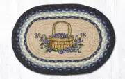 2 PC Braided Jute Oval Stenciled Placemat/Trivet/Swatch. Earth Rugs. BLUEBERRY.