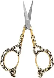 Vintage Flower Pattern Stainless Steel Tailor Scissors: Hardened Vane/Wing, Comfortable Handle, Versatile for Sewing/Scrapbooking/Crafting (Gold)