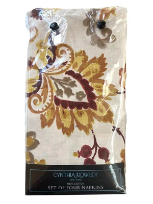 Cynthia Rowley Jacquard Fabric Napkins Floral Berry 20 x 20 Set of 4 Fall Colors