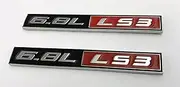 2pcs 6.8L LS3 Engine Metal Tailgate Emblem Badge 3D Sticker Nameplate Replacement for Universal Cars (Silver Black Red)