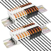 DIN Rail Terminal Blocks Kit, with 20pcs Universal Compact Connectors, 2pcs Connection Bar, 2pcs Marker Strip, 2pcs DIN Rail Terminal End Block, 20pcs Screws, with Transparent Storage Box, 28-12 AWG