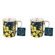 2PK Australian Flora Golden Wattle 360ml Coffee Mug New Bone China