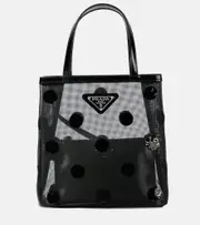 [Prada] Prada Small leather-trimmed mesh tote One Size black