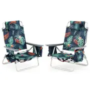 Costway 2x Folding Reclining Beach Chairs Camping Arm Chairs Outdoor Fishing Picnic w/5-Position Backrest & Head Pillow Multi