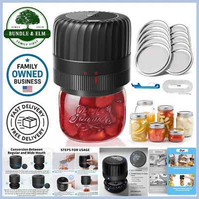 Electric Mason Jar Vacuum Sealer Kit with 10 Lids for Food Storage & Travel