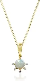 [Gin & Grace] 10K Yellow Gold Natural Ethiopian Opal Pendant Necklace With Diamonds For Women Ethically, Authentically & Organically Sourced (Round) Shaped Opal Hand-Crafted Jewelry For Her