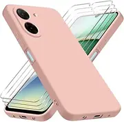 jrester Case Compatible with Xiaomi Redmi A5 4G EU Version Case (Not for 5G/4G Global Version) with 3 Pieces Tempered Glass Screen Protector Pink Soft Silicone Protective Case