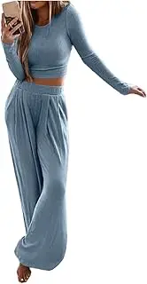 [DCTIWES] Womens Yoga Workout Sets Casual Home Two Piece Short Sleeve Cropped Shirts and Long Pants Suit