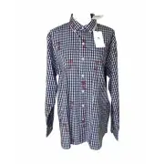 Men's Large Button-Down Shirt Tommy Bahama Blue Check Palm Gingham Series