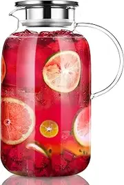 Glass Pitcher，2.5 Liter 85oz Glass Pitcher with Lid, Easy Clean Heat Resistant Glass Water Carafe with Handle for Hot/Cold Beverages - Wate,r Iced Tea & Juice,Cold Brew