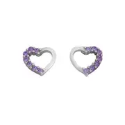 Children's Light Purple Cubic Zirconia Open Heart Stud Earrings in Sterling Silver
