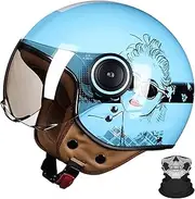 Open Face Motorcycle Helmet for Adults, Retro Half Helmet 3/4 Adults Scooter Helmet, ECE Approved with Sun Visor and Mask Motorcycle Moped Helmets