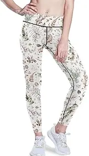 [FRODOTGV] Flower Leaves White Yoga Leggings for Women Printed Outfits Women Leggings Compression X-Small