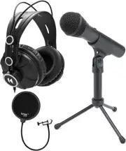 Samson Q2U Black Handheld Dynamic USB Microphone Bundle with Pop Filter and Clos