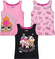 [L.O.L. Surprise!] LOL Surprise Dolls Girls 3 Pack Tank Tops for Little and Big Kids – Pink/Black