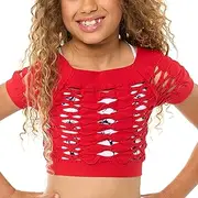 [Malibu Sugar] Girls Neon Shirts - Fishnet Crop Top Short Sleeve Sheer See Through Mesh Tops Shirt for Dance (Fits Ages 7-10)