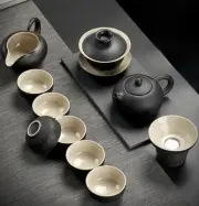 Matte Black Chinese Teapot Full Set Ceramic Loose Leaf Tea Cups Pitcher Filter