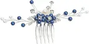 Bride Wedding Crystal Hair Comb Silver Leaf Bridal Hair Clip Blue Pearl Hair Piece Rhinestones Hair Accessories for Women and Girls (Silvery, One Size)
