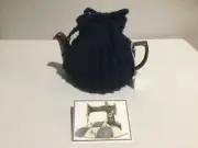 4 Cup Navy Blue Tea Pot Cosy Can Open The Top To refill Hand Crochet New