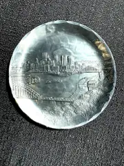 Wendell August Forged Metal Trinket Jewelry Coin Tray Pittsburgh Skyline 4.5"