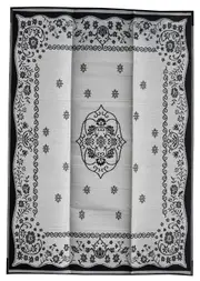 Oriental Black & White Traditional Foldable Waterproof Large Camping Mat - 270 x 360 cm - Weatherproof Rug, Recycled Plastic, Sustainable, Eco Friendly UV Resistant, Durable Outdoor, Patio Rug