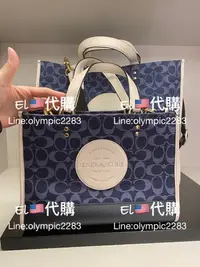 在飛比找Yahoo!奇摩拍賣優惠-EL~COACH C2826 牛仔藍老花 緹花布 托特包 現